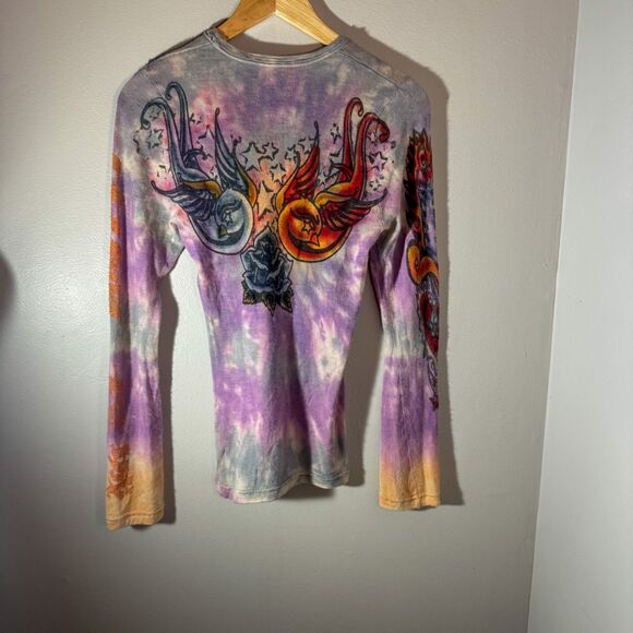 Ultra Rare Y2K The Great China Wall Tie Dye Sugar Skull Tattoo Graphic XS/S - Picture 2 of 10